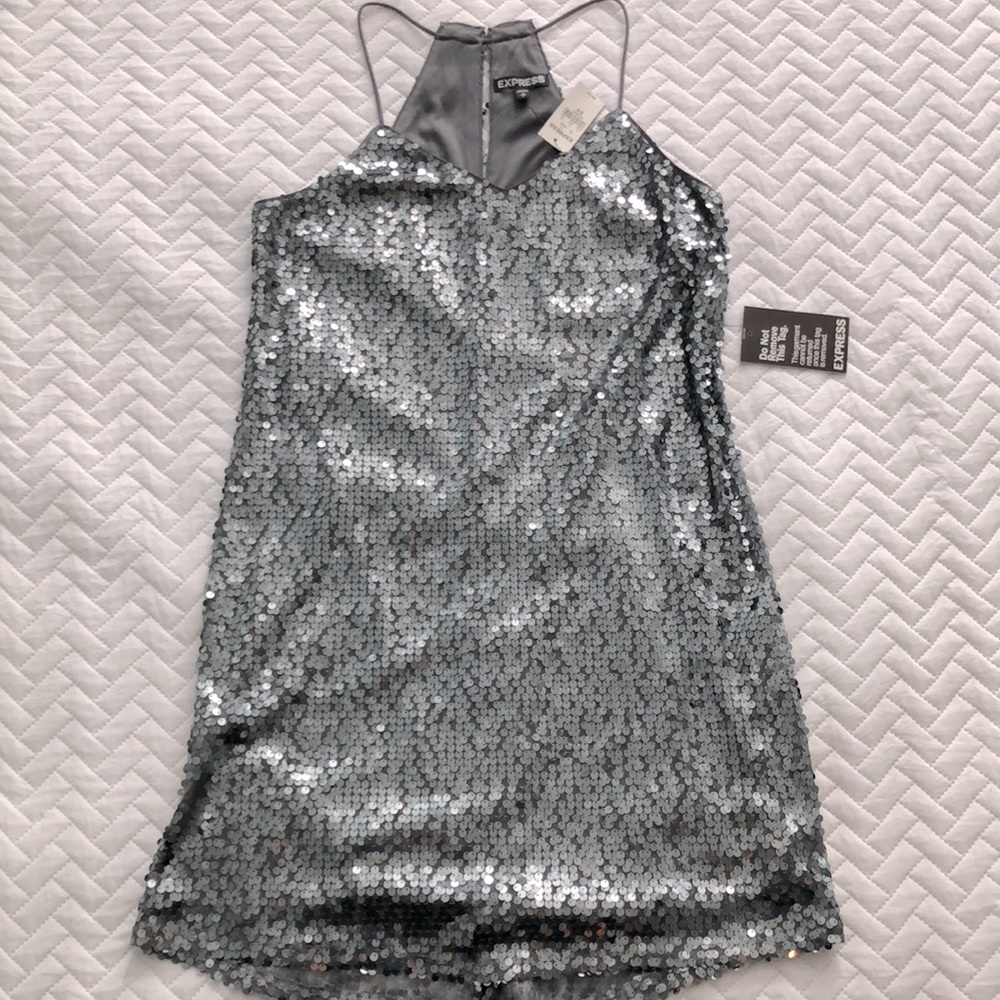 Express Silver Sequin Dress